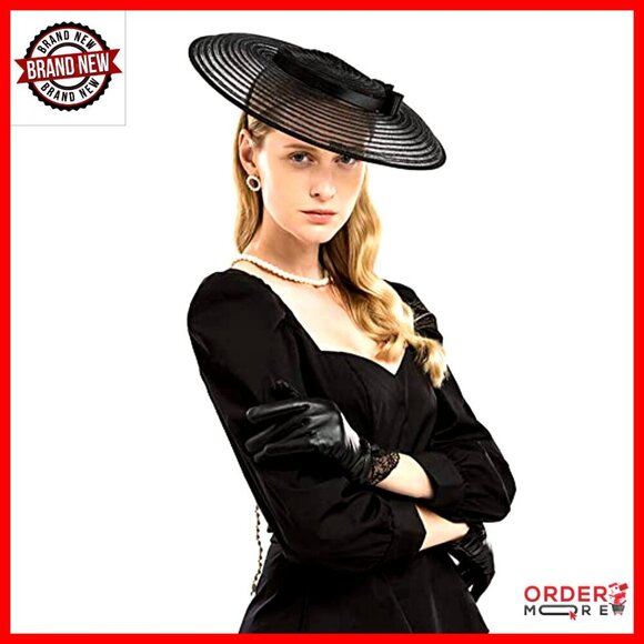 Vintage Straw Fedora Wide Brim Hat Adjustable Fascinator for Women